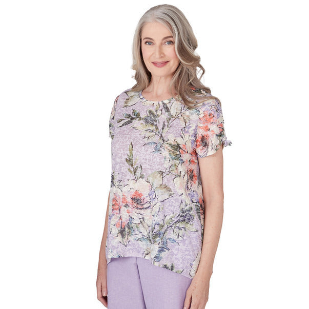 Alfred Dunner Women's Short Sleeve Burnout Floral Top