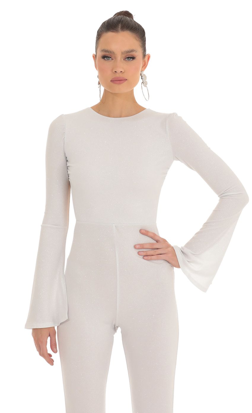 Lucy In The Sky Silver Shimmer Open Back Jumpsuit in White