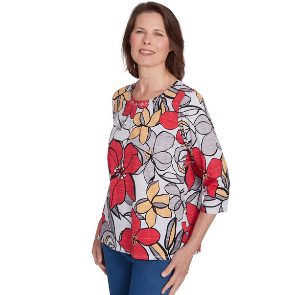 Alfred Dunner Women's Bold Floral Print Tee