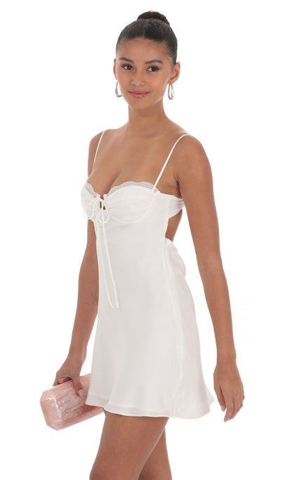 Lucy In The Sky Satin Open Back Dress in White