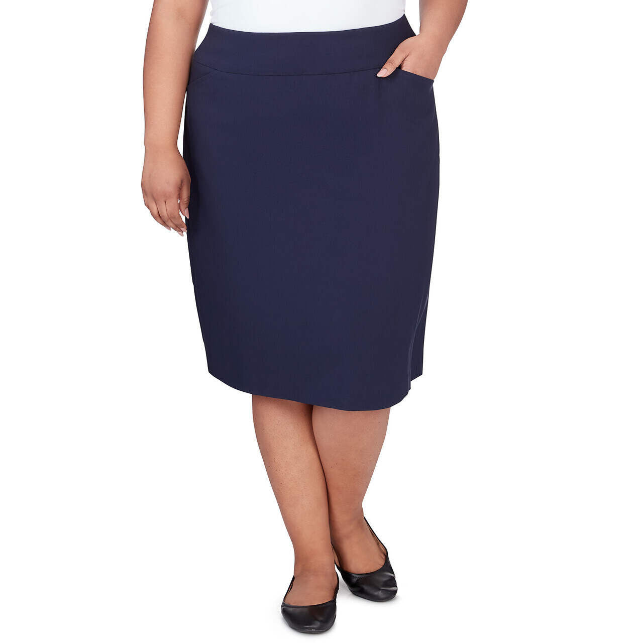 Alfred Dunner Women's Classic Stretch Waist Skirt - NAVY