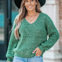 Cupshe Green V-Neck Drop Shoulder Long Sleeve Sweater (x2)