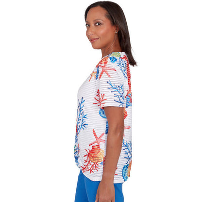 Alfred Dunner Women's Seahorse Textured Short Sleeve Top