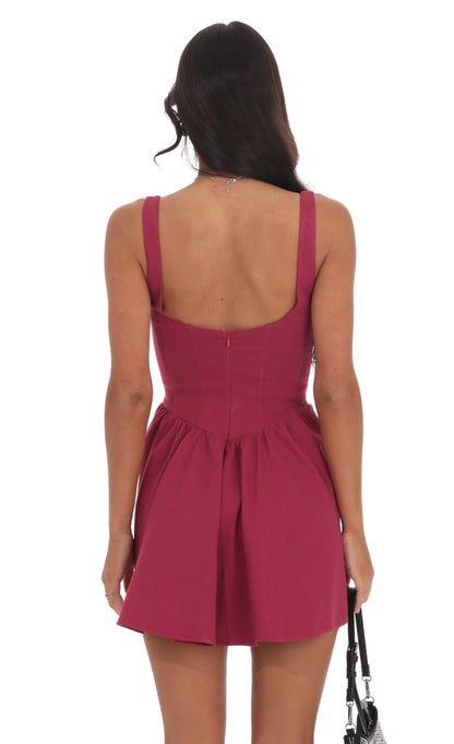 Lucy In The Sky Square Neck A-line Dress in Magenta