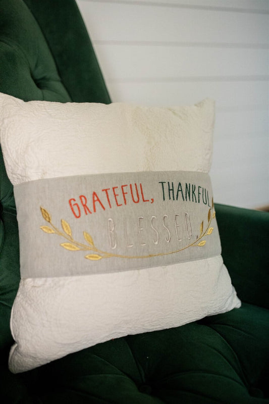 Decorator's Warehouse Fabric “Grateful, Thankful, Blessed" Pillow Wrap (16"L x 6"H)