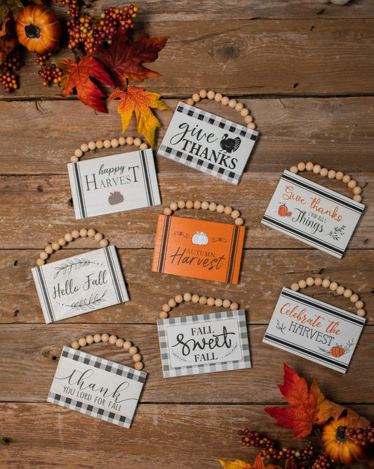 Decorator's Warehouse 6" Wood Harvest Sign with Beaded Hanger