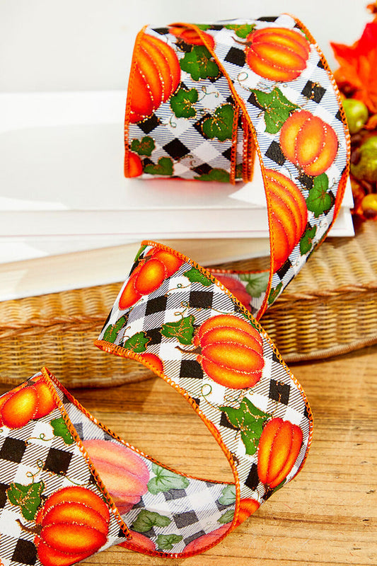 Decorator's Warehouse 2.5" x 10 Yard Checkered Pumpkin Ribbon