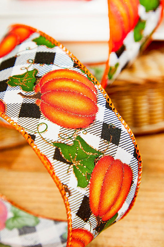 Decorator's Warehouse 2.5" x 10 Yard Checkered Pumpkin Ribbon