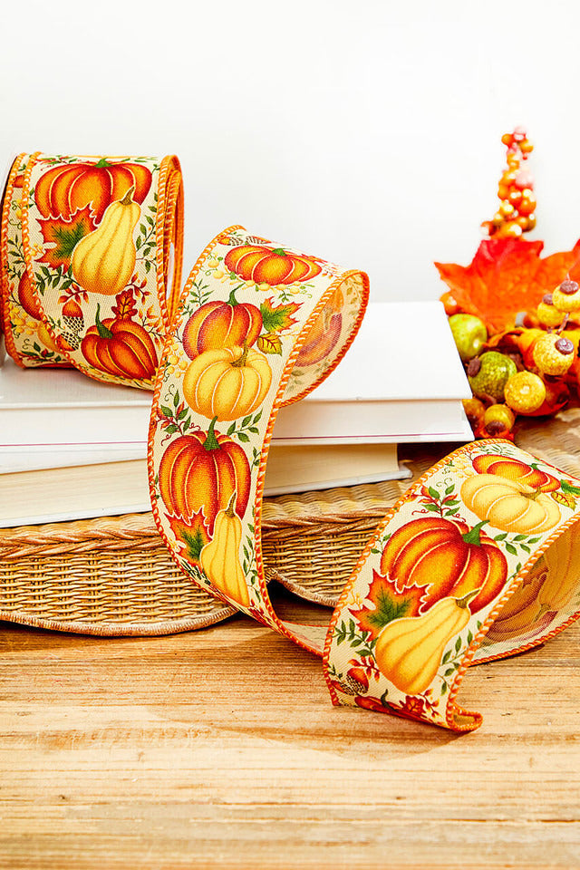 Decorator's Warehouse 2.5" x 10 Yard Pumpkin & Gourd Ribbon