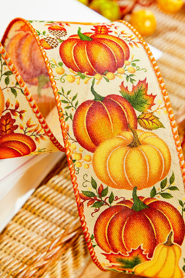 Decorator's Warehouse 2.5" x 10 Yard Pumpkin & Gourd Ribbon