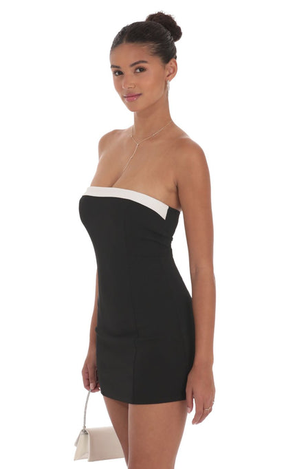 Lucy In The Sky White Trim Strapless Dress in Black