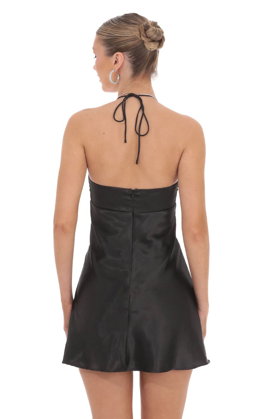 Lucy In The Sky Flower Satin Halter Dress in Black