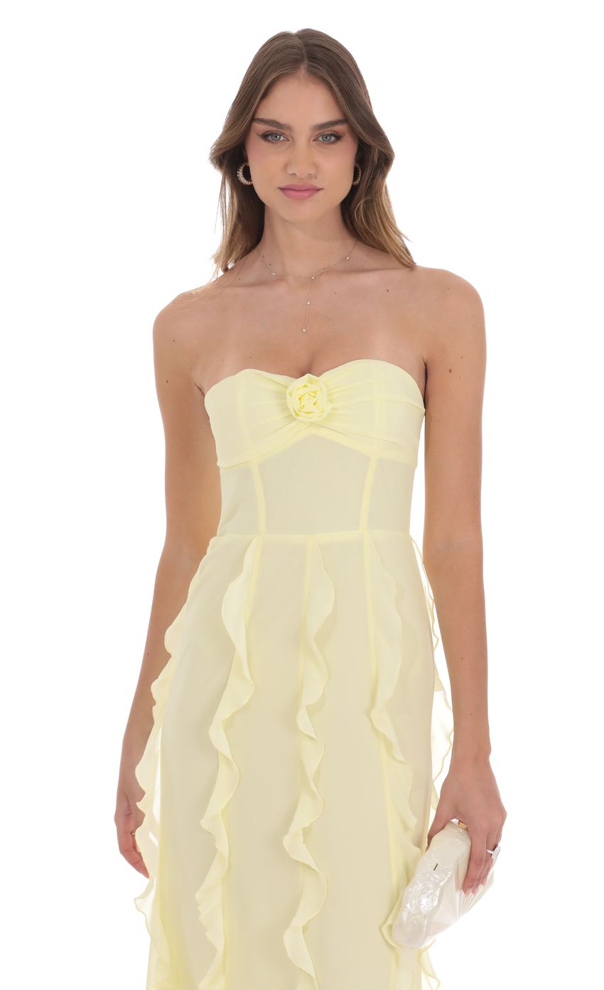Lucy In The Sky Chiffon Rosette Ruffle Maxi Dress in Yellow