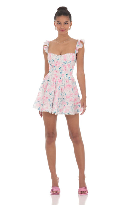 Lucy In The Sky Embroidered Trim Floral A-line Dress in White