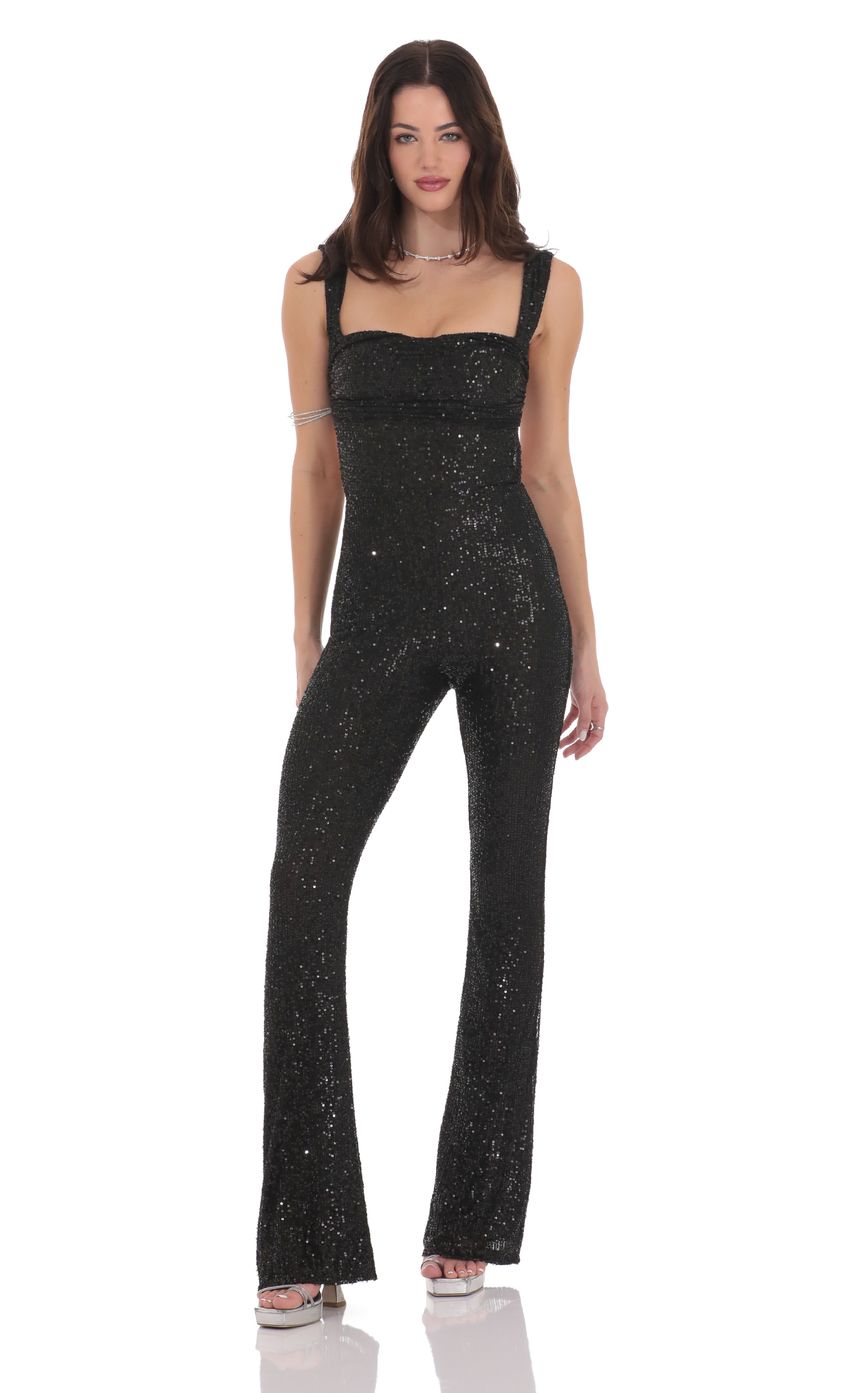 Lucy In The Sky Sequin Back Tie Jumpsuit in Black