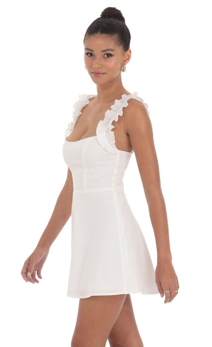 Lucy In The Sky Ruffle Strap A-line Dress in White