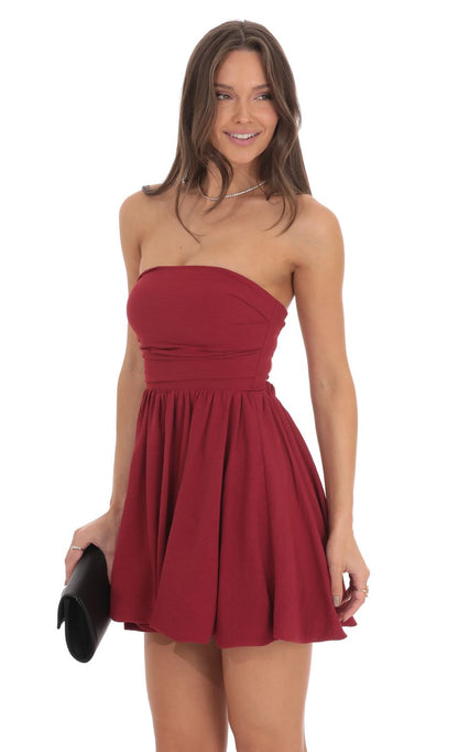 Lucy In The Sky Strapless Bubble Dress in Maroon