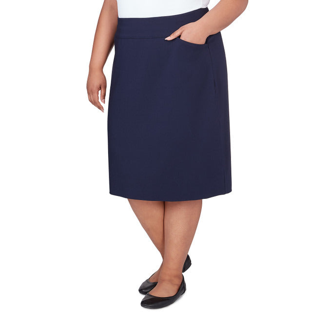 Alfred Dunner Women's Classic Stretch Waist Skirt - NAVY