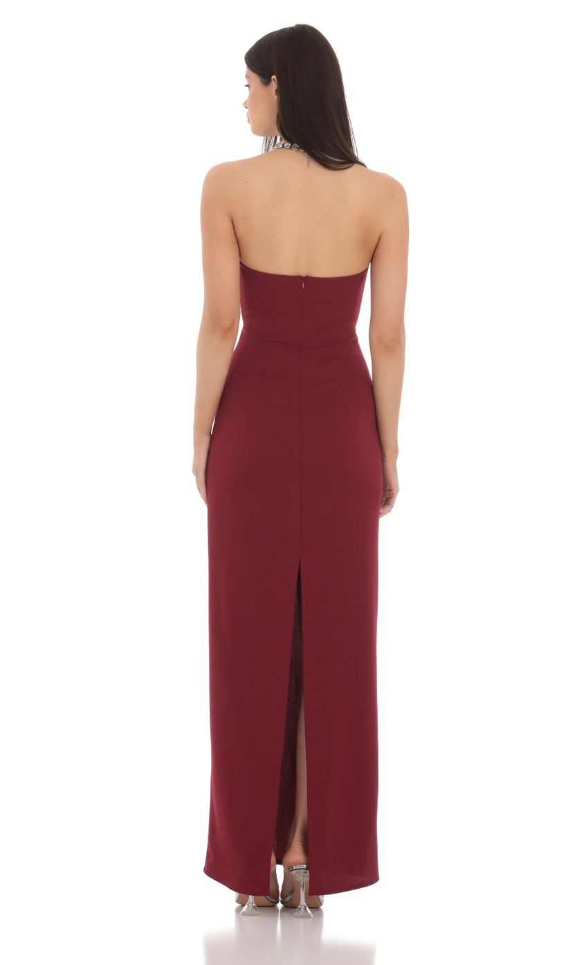 Lucy In The Sky Bow Cutout Strapless Maxi Dress in Maroon