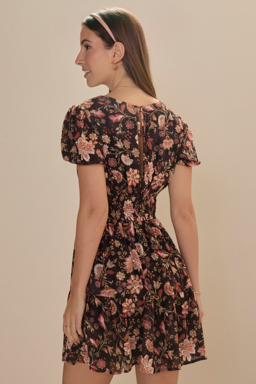 Francesca's Lauren Floral Lace Trim Waisted Dress