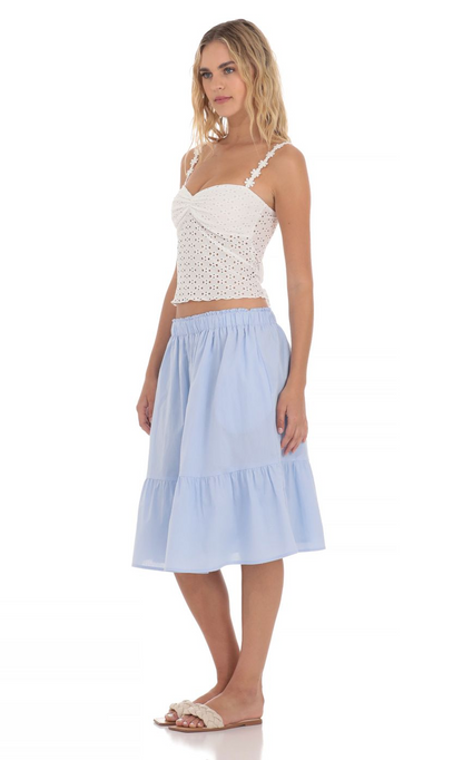 Lucy in the Sky Drawstring Midi Skirt in Light Blue