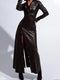 Ursime Casual PU Leather Shirt Collar Long Sleeve Button Maxi Dress