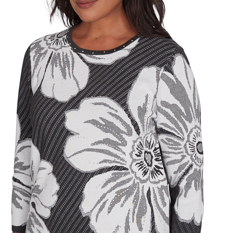 Alfred Dunner Women's Floral Textured Sweater