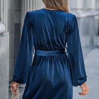 Cupshe Blue Velvet Long Sleeve Wrap Mini Dress