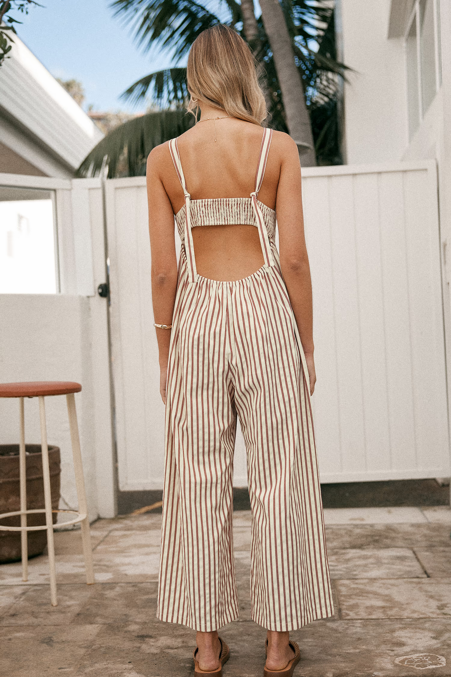 Cupshe Striped Sleeveless V-Neck Wide Leg Jumpsuit