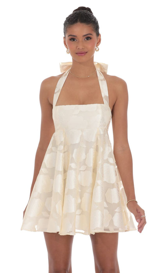 Lucy In The Sky Floral Flare Babydoll Dress in Cream