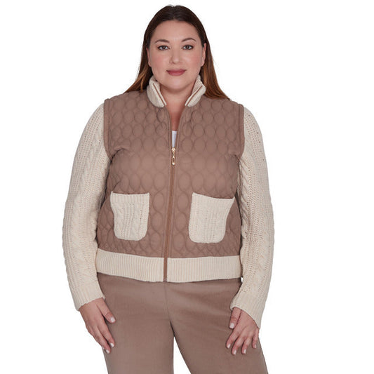 Alfred Dunner Women's Sweater Trim Quilted Jacket