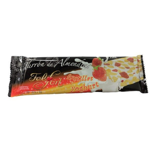 Pampa Direct Felfort Turrón Frutillas y Yoghurt Almond Nougat Torrone with Strawberries & Yoghurt, 100 g / 3.52 oz bar