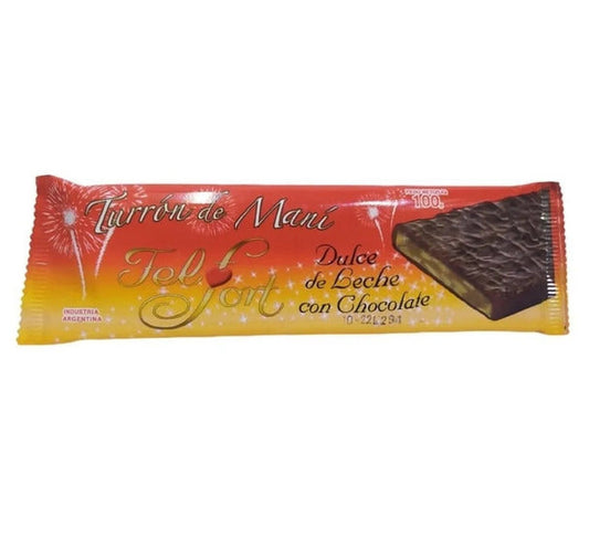 Pampa Direct Felfort Turrón Dulce de Leche y Chocolate Peanut Nougat Torrone Dulce de Leche Flavor & Chocolate Coating, 100 g / 3.52 oz bar
