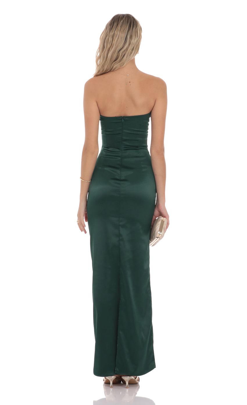 Lucy In The Sky Satin V-Strapless Maxi Dress in Green