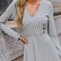 Cupshe Grey Knit Surplice Long Sleeve Mini Dress(X2)