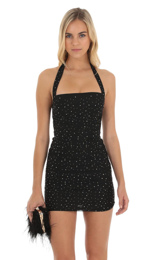 Lucy In The Sky Shimmer Bodycon Dress in Black