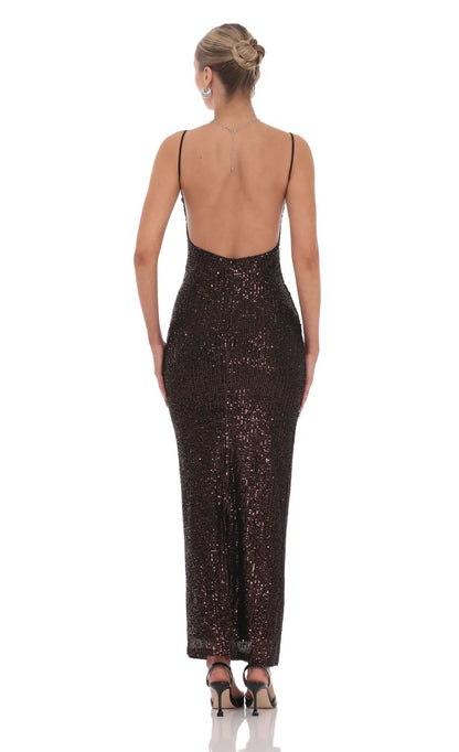 Lucy In The Sky Copper Sequin Bodycon Maxi Dress in Black