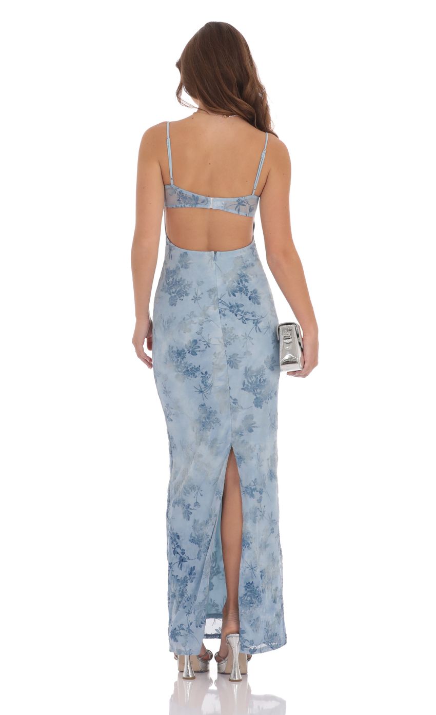 Lucy In The Sky Velvet Floral Maxi Dress in Blue