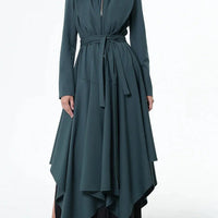 Ursime Stand Collar Half Zip Irregular Hem Belt Maxi Dress