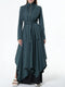 Ursime Stand Collar Half Zip Irregular Hem Belt Maxi Dress