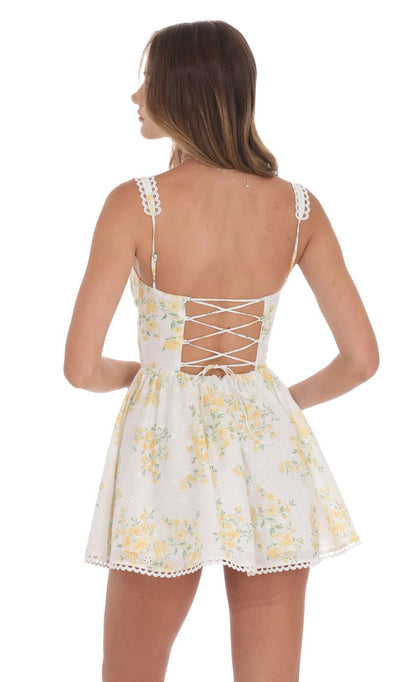 Lucy In The Sky Corset Floral Fit and Flare Dress in White