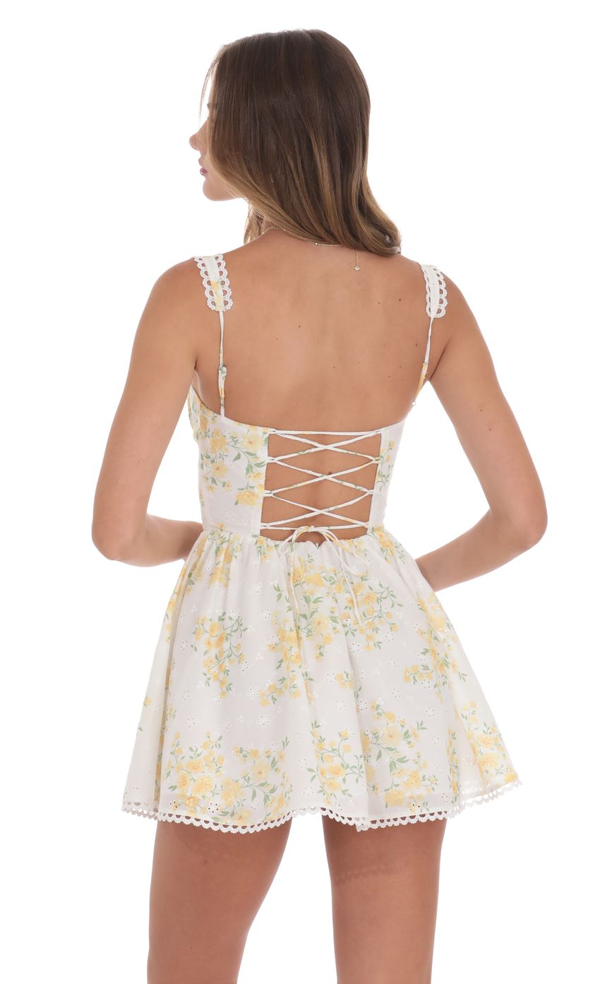 Lucy In The Sky Corset Floral Fit and Flare Dress in White