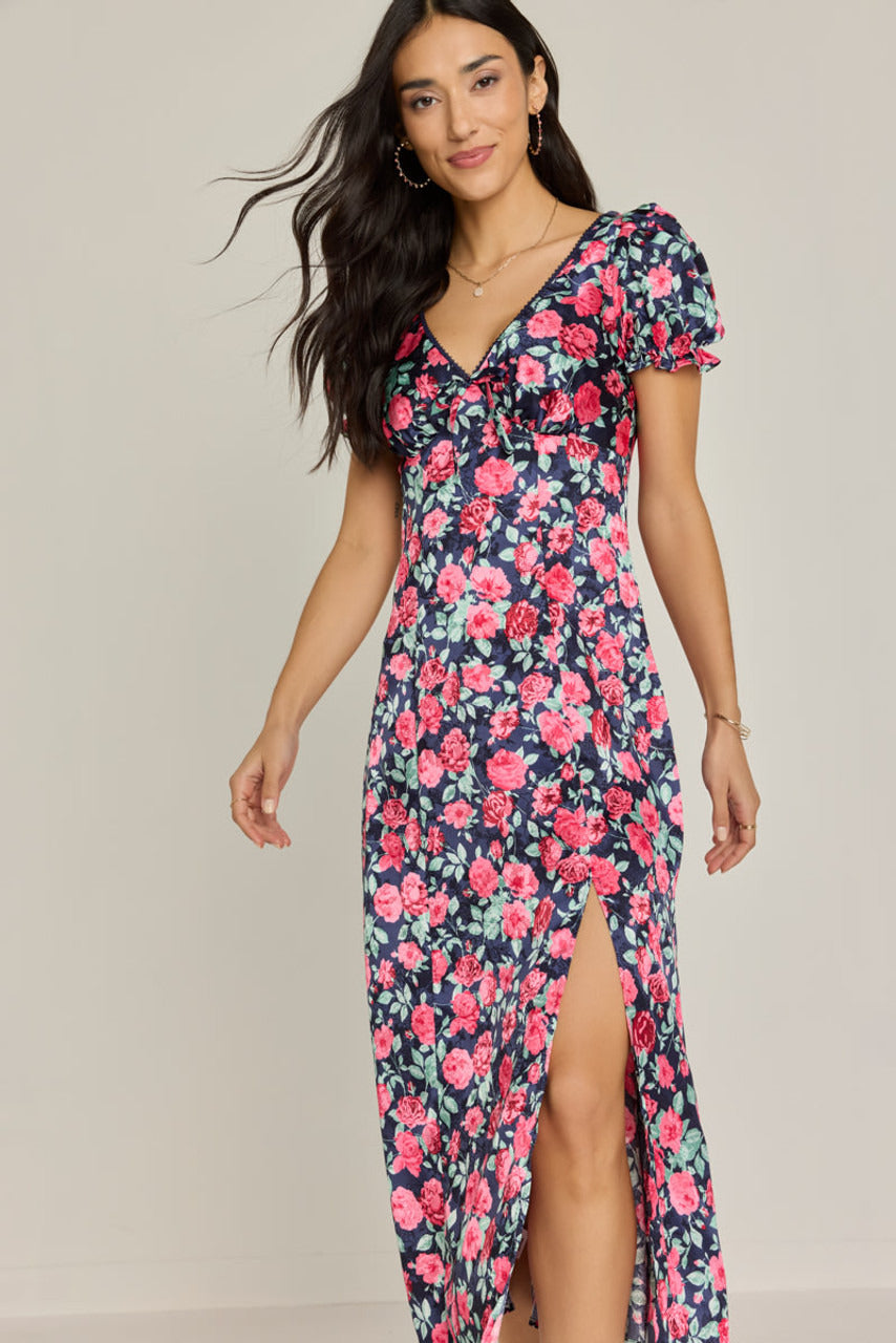 Francesca's Gloria Ruffle Sleeve Floral Midi Dress