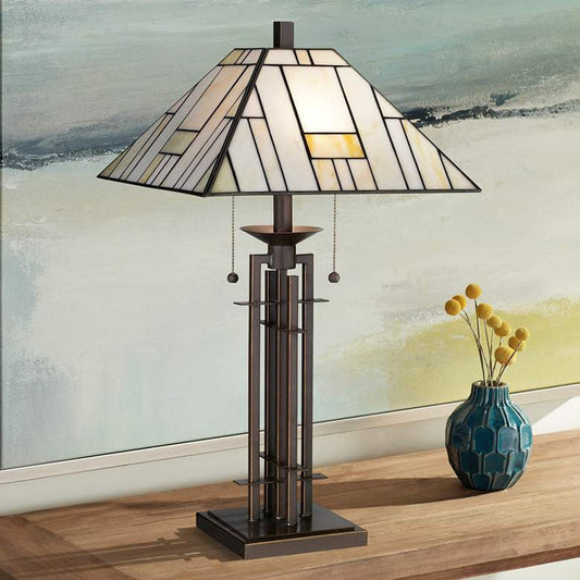 Lamps Plus Franklin Iron 26 1/4" Wrought Iron and Glass Tiffany-Style Table Lamp