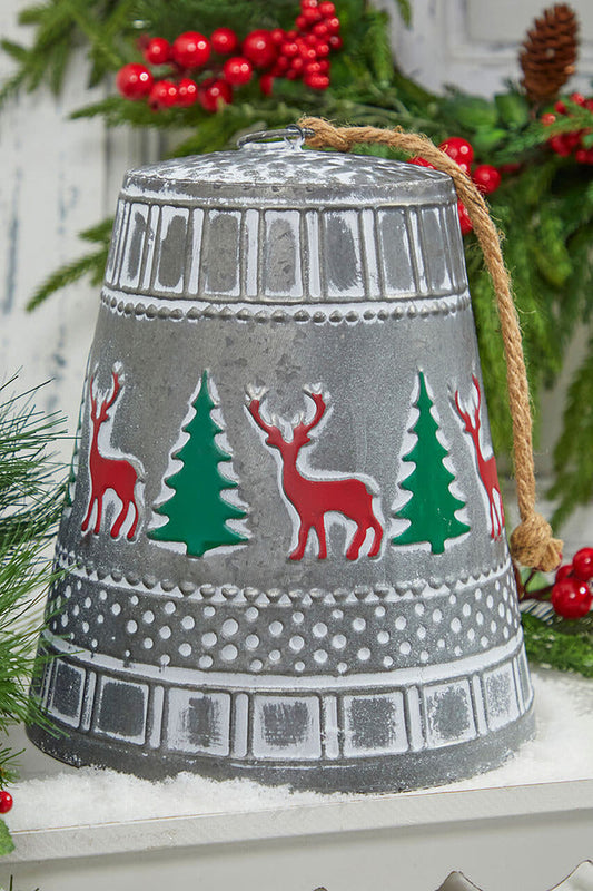 Decorator's Warehouse 10” Iron Pressed Bell with Deer & Tree Detail