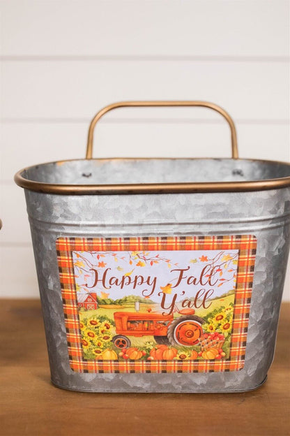 Decorator's Warehouse 12" Galvanized Metal Harvest Scene Wall Hanging Buckets - Set of 3