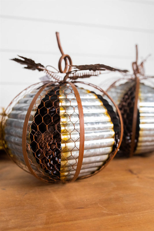 Decorator's Warehouse 13” Metal Harvest Pumpkin with Pinecones Inside