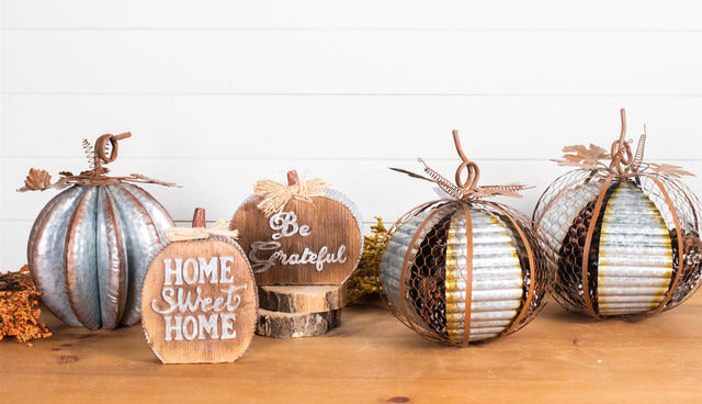 Decorator's Warehouse 13” Metal Harvest Pumpkin with Pinecones Inside