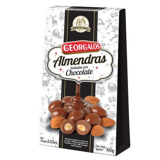 Pampa Direct Georgalos Almendras Bañadas Con Chocolate Almonds with Milk Chocolate Coating, 100 g / 3.53 oz