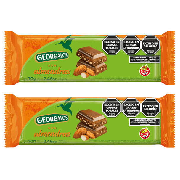 Pampa Direct Georgalos Low Glycemic Milk Chocolate with Almonds Gluten-Free Chocolate con Almendras, 70 g / 2.47 oz (pack of 2)